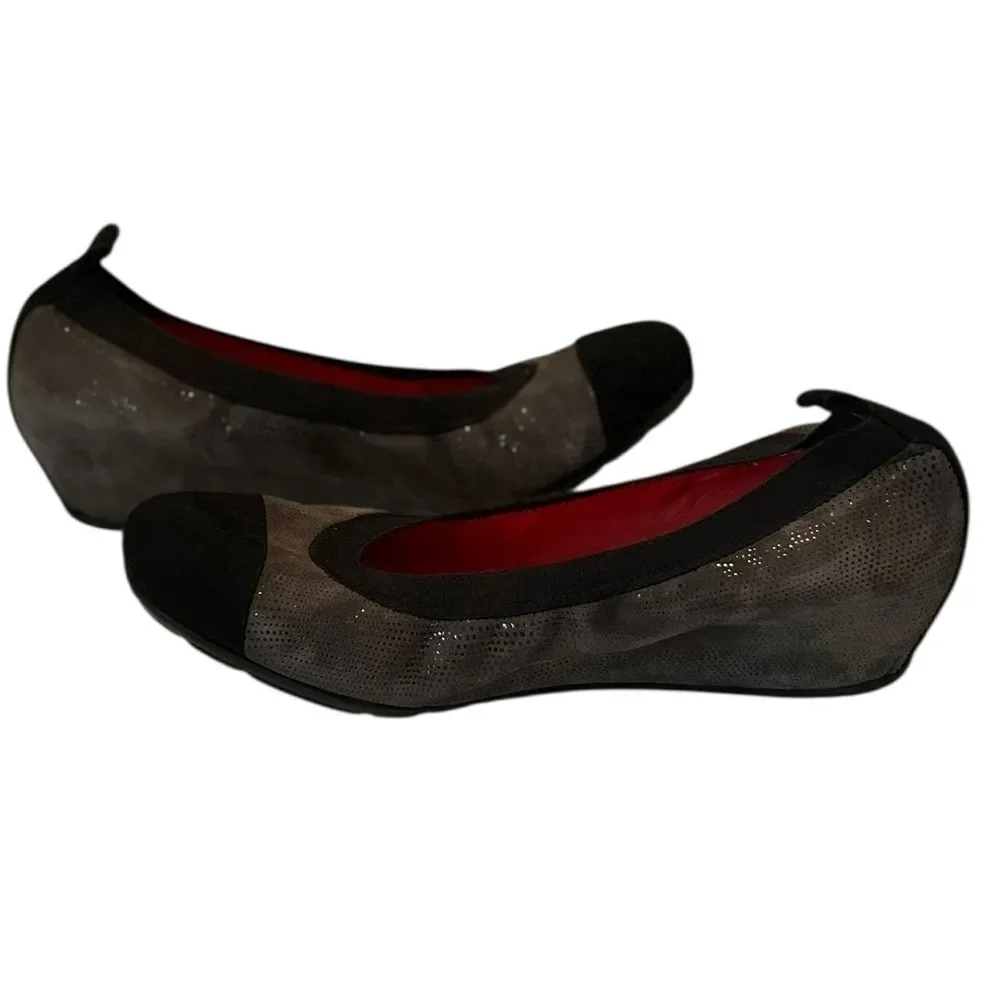 Pas de Rouge Black & Pewter Metallic Mesh Ballet Flats Made in Italy Size 36.5